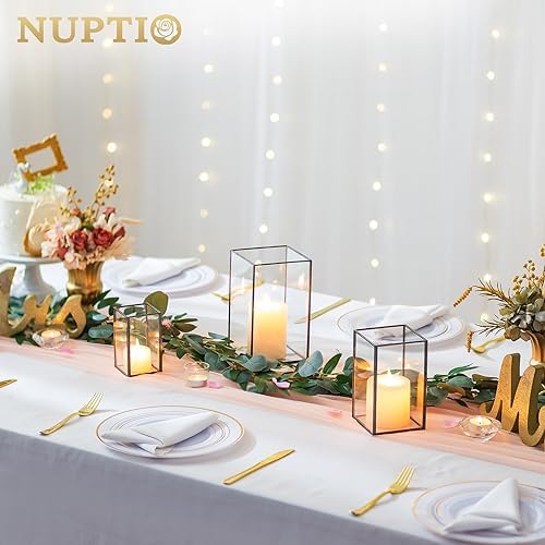 NUPTIO Hurricane Glass Candle Holders: 6 Pcs Clear Lantern Pillar Candles Holder with Black Metal Frame Modern Candle Lanterns Centerpiece for Wedding Ceremony Holiday Decoration 8.1 & 6.5 & 4.7 inch - Image 5
