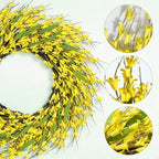idyllic 22 Inch Spring Yellow Forsythia Leaf Wreath, for Front Door Window Porch Living Room Mantel Farmhouse Spring Home Decor Gift - Image 3