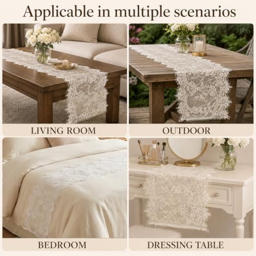12 Pack Beige Lace Table Runners Beige Rustic Lace Fabric Table Runners - Image 7
