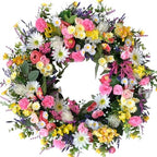 idyllic 22 Inch Spring Summer Wild Flower Front Door Wreath, Everyday Greenery Leaves for Indoor and Outdoor Use, Rustic Farmhouse Style Home Wreath Decor by idyllic