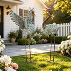 37" Blue Heron Statue Outdoor Decor, Large Metal Cranes, Patina - Image 5