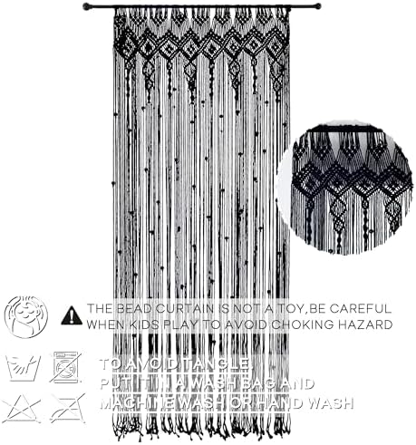 Black Gothic Tapestry Curtains, Moody Boho Macrame Wall Hanging for Bedroom Living Room Whimsigoth Decor, 36" W x 84" L - Image 3