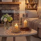 Decorative Lanterns for 3" Pillar Candles, Gold Candle Holders Set of 2 - Image 2