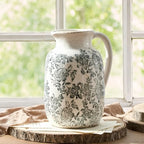 Ceramic Vintage Vase Flower Decorative Vase Chinoiserie Decor Rustic Farmhouse Retro Floral Vases for Table Bookshelf Mantel Kitchen Living Room Office - 9.5" Gray - Image 5