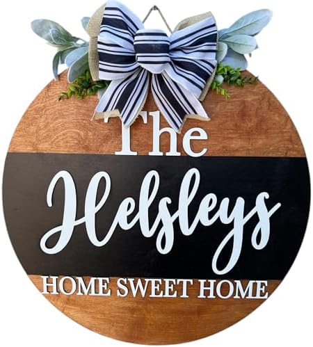 Wood front door sign Wood sign Home decor Welcome sign Sign for front door House warming gift Wedding gift (Last Name Home Sweet Home-DS002(A1) S003, 11" Width) by Unknown