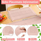 Boho Table Runner and Placemats Set, 6 Sets, Pink, 12x72 - Image 2