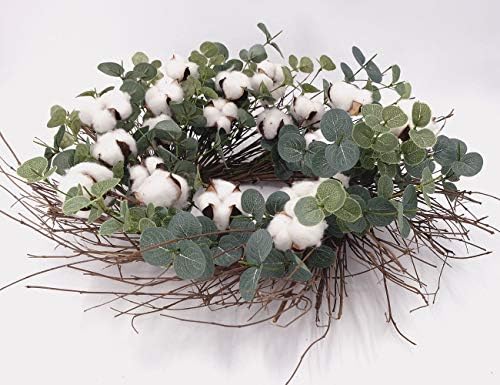 Idyllic 20 Inches Green Wreath with Cotton, Spring and Summer Wreath for Farmhouse, Indoor Decor - Image 2