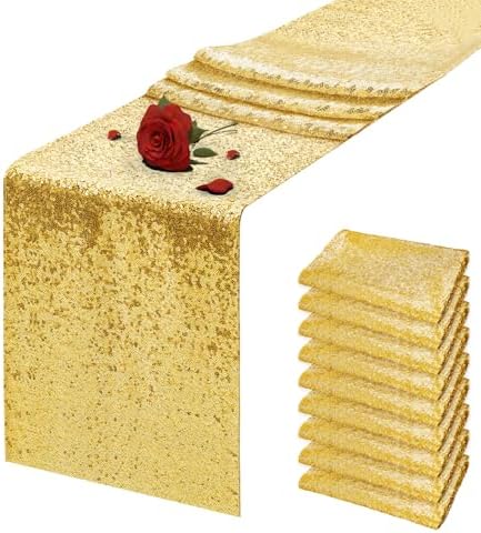 10 Packs 12 x 72 inches Gold Sequin Table Runner by VHH