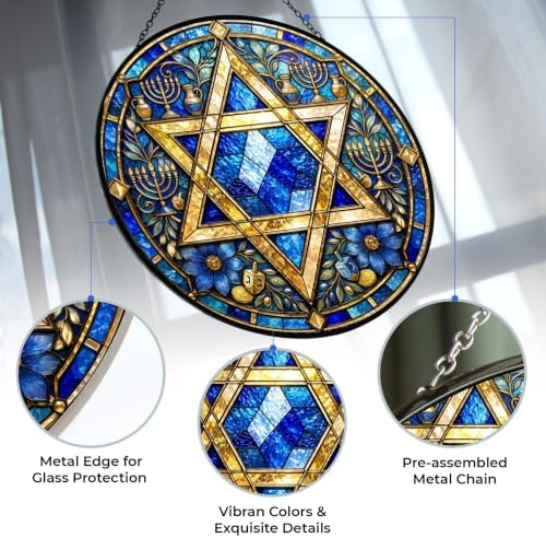 Star of David Hanukkah Stained Glass Wall Hanging 7.9" - Image 2