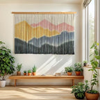 Sdjazl Woven Boho Macrame Wall Hanging Home Decor Tapestry Dip-Dyed Large Modern Handmade Colorful Mountain Landspace For Living room (light pink) - Image 4