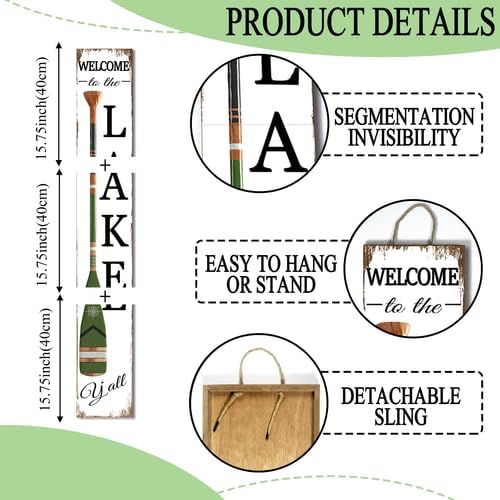 Welcome To The Lake Y'all Board 8x48inch Rustic Lake House Welcome Standing Sign for Front Door Porch, Farmhouse Oar Theme Vertical Yard Outdoor All Season Decorations - Image 5