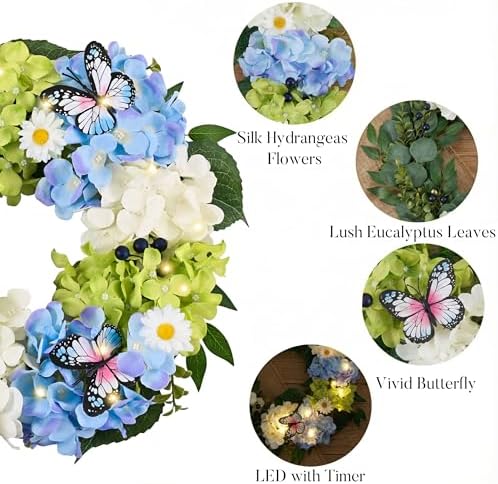 Valery Madelyn 18" Hydrangeas Spring Summer Wreaths for Front Door - Image 6