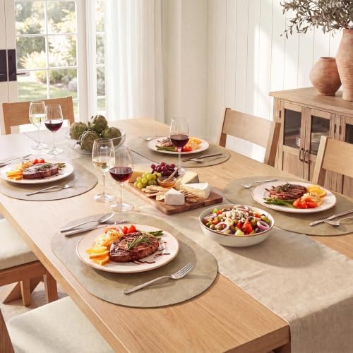 MOSAYT Vinyl Faux Leather Oval Placemats, Set of 6, Apricot - Image 3