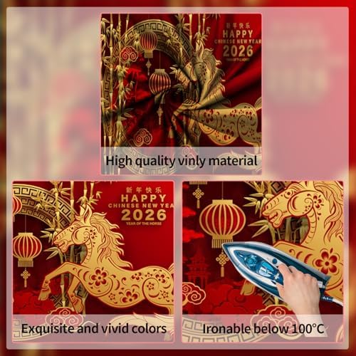 2026 Chinese Lunar New Year Backdrop 10x8ft Red Year of The Horse Lunar New Year Photography Background for Family Yard Outdoor Party Banner Decoration - Image 4