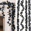 4 Pcs 6Ft Artificial Eucalyptus Garland, Faux Eucalyptus Plants Black Leaves Fake Vines for Halloween Table Home Wedding Mantle Party Indoor Outdoor Decor by Unknown