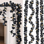 4 Pcs 6Ft Artificial Eucalyptus Garland, Faux Eucalyptus Plants Black Leaves Fake Vines for Halloween Table Home Wedding Mantle Party Indoor Outdoor Decor by Unknown