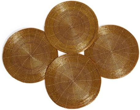 Lightnpro Handmade Beaded Placemats Set of 4 – 13 Inch Round Coffee Charger Mats | Handcrafted Artisan Table Accessories, Stylish Rustic Glam Dining Table Décor for Special Events & Gatherings by Lightnpro