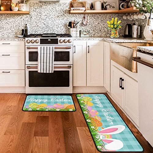 2 Pcs Easter Kitchen Rugs and Mats for Floor Non-Slip Backing Easter Eggs Bunny Mat Easter Outdoor Decorations Anti Fatigue Kitchen Rug Sets with Runner (Happy Easter 03, 17"x47.2"+17"x30") - Image 5