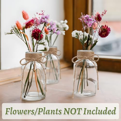 Glass Flower Vases for Centerpieces, 12Pcs Vintage Small Clear Bud Vase for Flowers Mini Crystal Decorative Bottle with Hemp Rope Bows for Housewarming Wedding Birthday Tabletop Decoration - Image 7