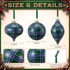 12 Pcs 2.36in Christmas Scottish Tartan Ball Ornaments, Green - Image 2
