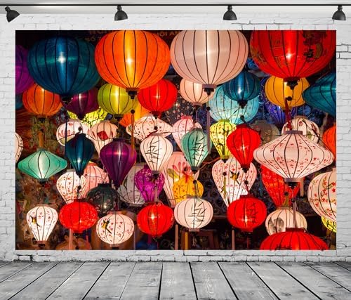 BELECO 15x8ft Fabric Colorful Lanterns Backdrop Asian Vietnam Chinese Lanterns Background Chinese Lunar New Year Spring Festival Party Decorations Holiday Portrait Photoshoot Studio Props - Image 2