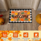Tinideya 2 Pcs Fall Welcome Doormat 23x35 in Layered Buffalo Plaid Carpet Thanksgiving Non Slip Pumpkin Bathroom Coir Mats Orange Cute for Entrance Porch Indoor Outside Home Gift Supplies Decor - Image 4