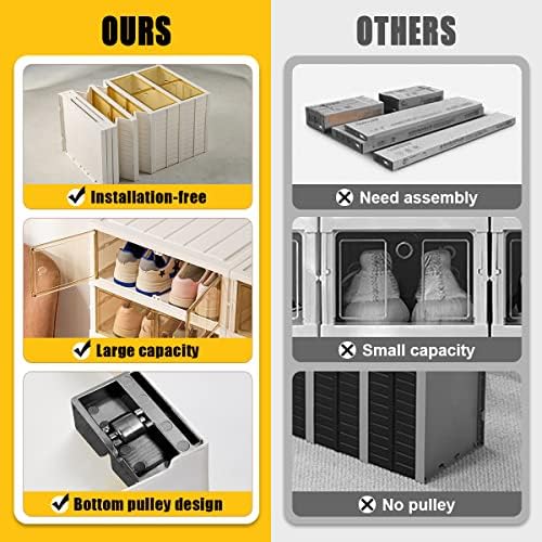 Shoe Box Foldable Storage Box Easy Assembly Clear Plastic Stackable Shoe Storage Organizer Cabinet Shoe Container with Lids Large Size Shoe Rack (9 layers) - Image 5
