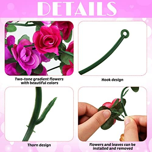 12 Pcs 100ft Flower Garland Artificial Rose Vine with GreenLeave, Purple - Image 3