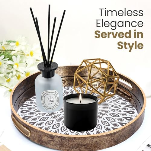 HOME ARCHIVE Round Serving Tray with with Handles Antique Look & Stylish Design Decorative Trays for Kitchen Round Ottoman Tray for Dinning Living Room & Home Decor Pack of 2 (White-Gold) - Image 3