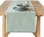Over&Back 18x108 Woven Frayed Chambray Cotton Table Runner - Washable Table Runners for a Custom Home Decor Tablescape - Hand-Finished Frayed Edges - Coffee Table, Dinner Table, Living Room - Green by overback