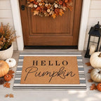 Tinideya 2 Pcs Hello Pumpkin Layered Doormat Set with Stripe Rug by Tinideya