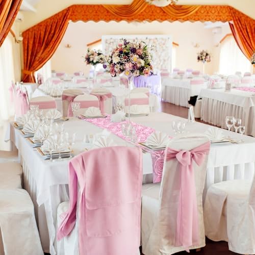 4 Pcs Rosette Table Runner 14x108 Inch for Wedding, Pink - Image 4