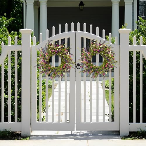 24 Inch Spring Summer Floral Wreath for Front Door, Artificial Colorful Flower Door Wreath with Lavender, Daisies, Eucalyptus & Willow Leaves, Farmhouse Decor for Indoor Outdoor Home, Window, Wedding - Image 4