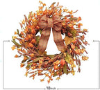 Idyllic 18 Inches Artificial Fall Wreath, Autumn Decoration with Berries & Leaves, Thanksgiving Harvest Front Door Wreath for Home Farmhouse Halloween Thanksgiving Day Festival Celebration Decor - Image 3