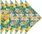 Craftbot Cotton Print Dinner Napkins 18x18 inches - Washable Cloth Napkins Set of 6 - Everyday Use or Dinner Party and Events - Green Yellow Indian Block Printed Fabric by AVKAStudio
