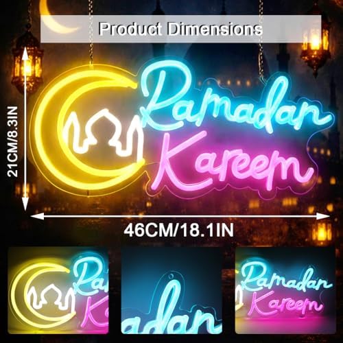 Ramadan Decorations for Home, Ramadan Lights LED Neon Sign, Islamic Wall Decor Hanging Acrylic Light Up Moon Star, Ramadan Kareem Wall Art for Room Door Window Eid Party Supplies Gift - Image 2