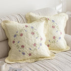 vctops Set of 2 Cotton Quilted Embroidered Decorative Square Throw Pillow Covers with Scalloped Floral Soft Cushion Case for Couch Sofa Bed (Flower E,18"x18") by vctops