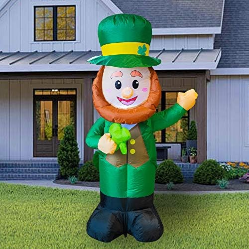 FUNPENY 4 Feet Inflatable St Patrick's Day Decoration, Blow Up Leprechaun with Green Hat and Lucky Clover in Hand for Indoor Outdoor Lawn Yard - Image 6