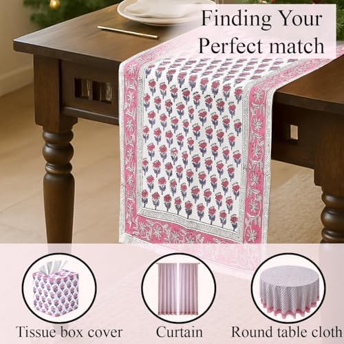 CPC Pink Sapphire Block Print Cotton Table Runner 16x90 Inch Long Runner - Image 7