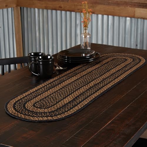 VHC Brands Farmhouse Primitive Jute Black Striped Oval Table Runner Decor 13"x48" by VHCBrands