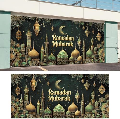 ANNA QUEEN Ramadan Mubarak Garage Door Banner 6x13FT, Islamic Mosque Moon Lantern Garage Door Cover, Large Outdoor Eid Ramadan Decoration Backdrop for Double Garage Doors, Home, Fence, Wall & Party Photo Booth - Image 6