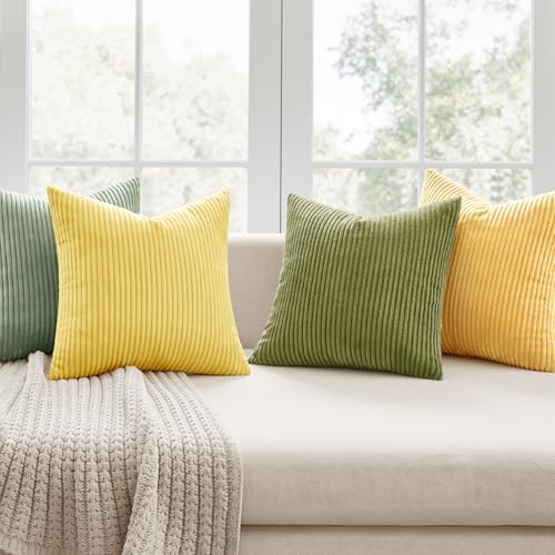 MIULEE Soft Corduroy Decorative Throw Pillow Covers Yellow Green 20x20 - Image 2
