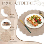 Set of 12 Linen Boho Cotton Placemats 15" Round Scalloped White - Image 3