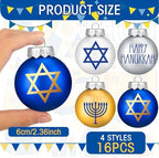 Tioncy 16 Pcs Hanukkah Ball Ornaments Jewish Christmas Hanukkah Ornaments for Tree Menorah Star of David Decorations Set Happy Hanukkah Decorative Hanging Balls Ornaments for Tree Party(3.15 Inches) - Image 3