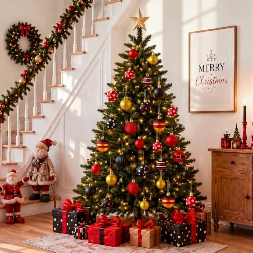 Lunmon 64 Pcs Mouse Christmas Ball Ornaments Red Black Yellow Xmas Baubles - Image 2