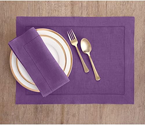 Solino Home 100% Pure Linen Woven Placemats Purple, 14 x 19 in, Set of 6 - Image 2