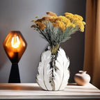 Silver Ceramic Vase 6.1 Inch, Modern Chrome Feather Decorative Vase - Image 3