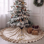 Velvet Christmas Tree Skirt, 60 Inches, Bow Style, Khaki - Image 6