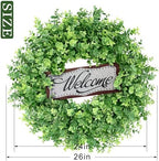 26" Artificial Eucalyptus Wreath with Welcome Sign for Front Door(Green) - Image 5