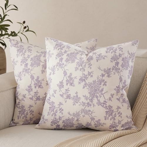 2 Pack French Floral Throw Pillow Covers 24x24in, Purple/Cream by Unknown